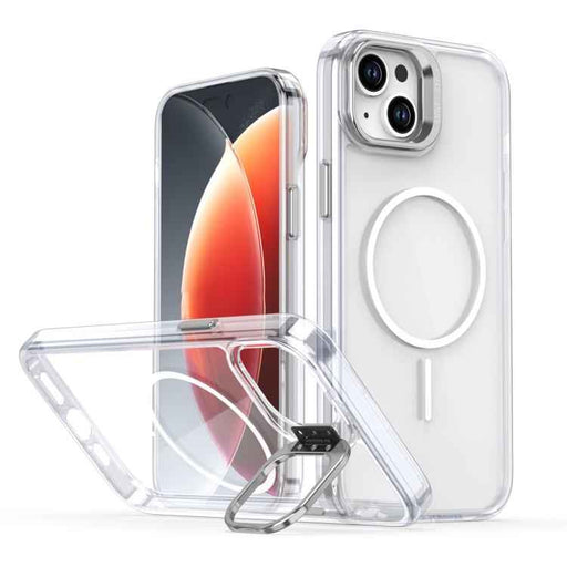 For iPhone 15 Bright Color Clear MagSafe Lens Frame Holder Phone Case(White)