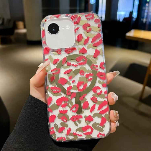 For iPhone 16e Leopard MagSafe Dual-side Laminating IMD Phone Case(Pink)