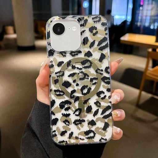 For iPhone 16e Leopard MagSafe Dual-side Laminating IMD Phone Case(Black Brown)