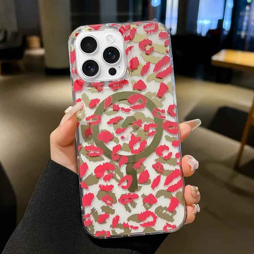 For iPhone 16 Pro Leopard MagSafe Dual-side Laminating IMD Phone Case(Pink)