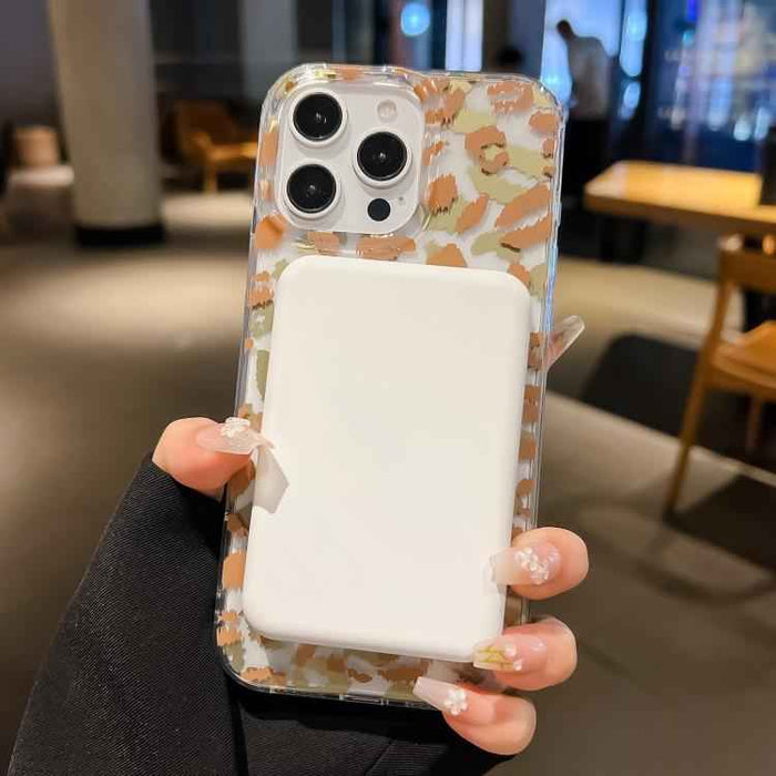 For iPhone 15 Leopard MagSafe Dual-side Laminating IMD Phone Case(Yellow Coffee)