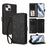 For iPhone 15 Butterfly Love Flower Multi-card Zipper Wallet Leather Phone Case(Black)