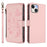 For iPhone 15 Butterfly Love Flower Multi-card Zipper Wallet Leather Phone Case(Pink)