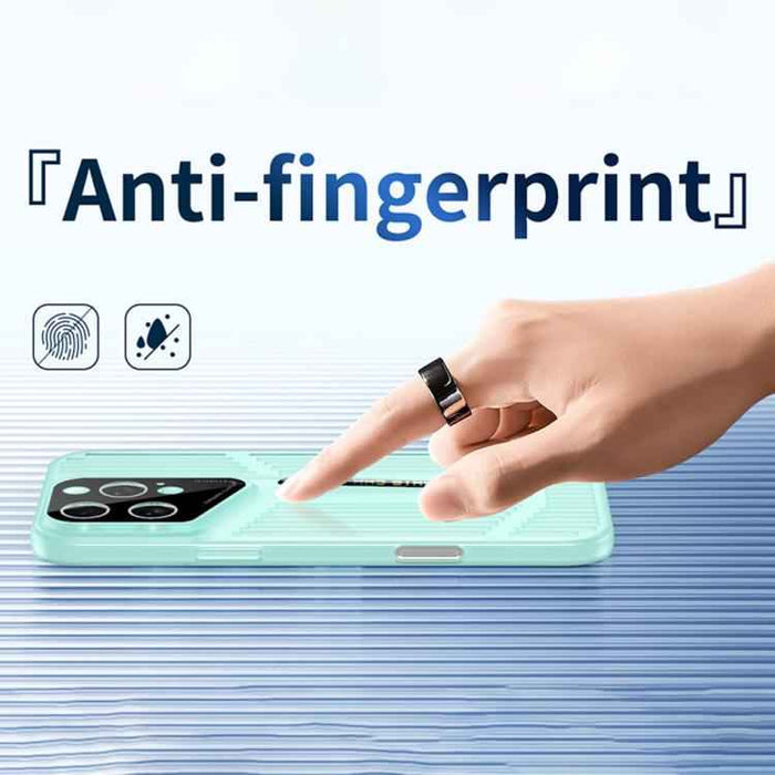 For iPhone 15 Cooling Frosted Translucent Hollow Heat Dissipation Phone Case(Black Grey)