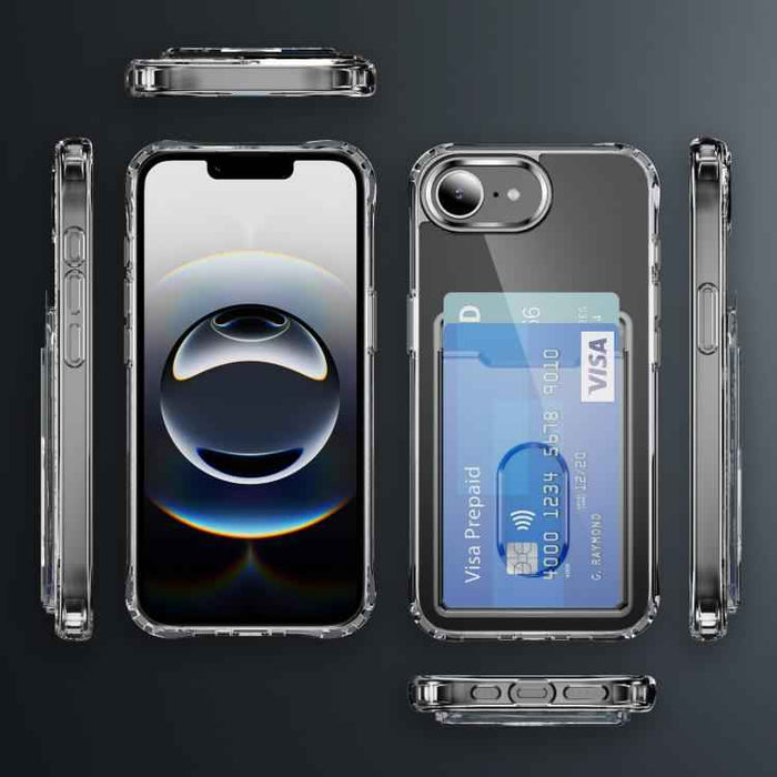 For iPhone 16e Crystal Clear Card Slot PC Hybrid TPU Phone Case(Transparent)