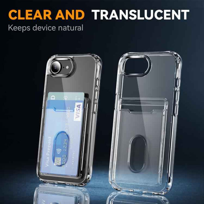 For iPhone 16e Crystal Clear Card Slot PC Hybrid TPU Phone Case(Transparent)