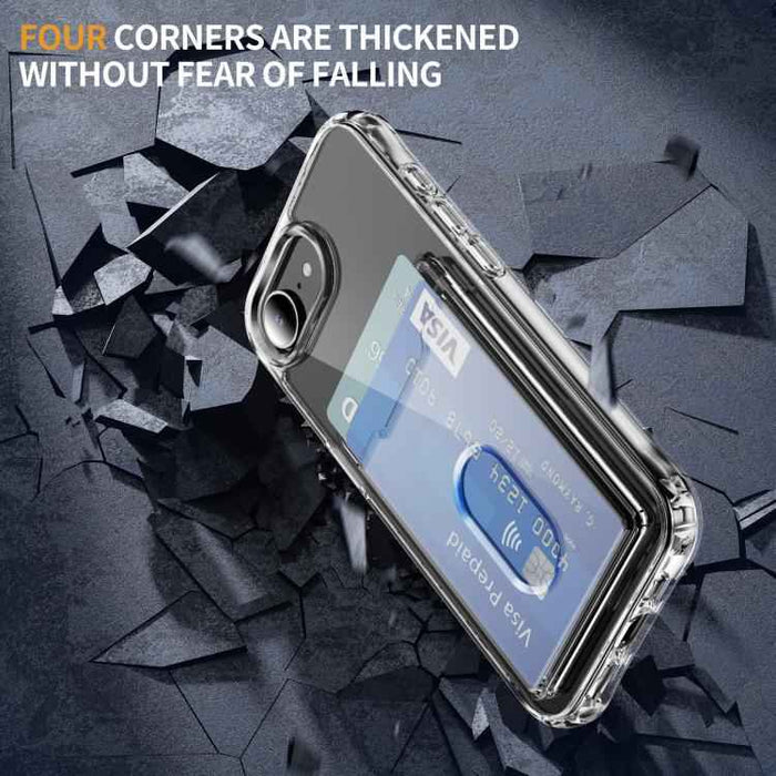 For iPhone 16e Crystal Clear Card Slot PC Hybrid TPU Phone Case(Transparent)