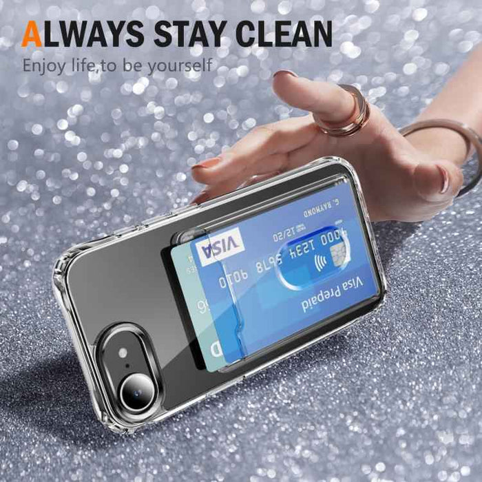 For iPhone 16e Crystal Clear Card Slot PC Hybrid TPU Phone Case(Transparent)