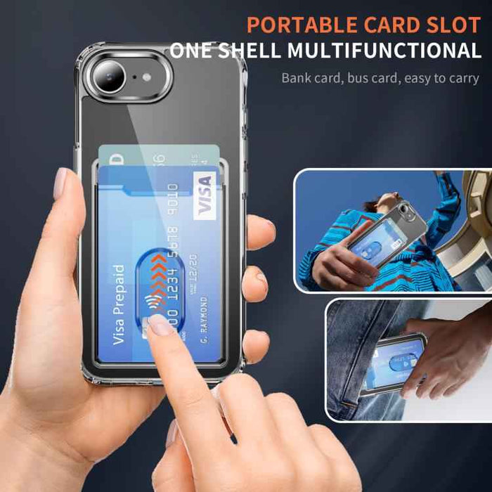 For iPhone 16e Crystal Clear Card Slot PC Hybrid TPU Phone Case(Transparent)