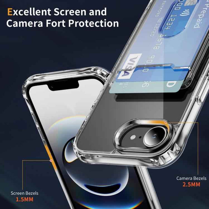 For iPhone 16e Crystal Clear Card Slot PC Hybrid TPU Phone Case(Transparent)