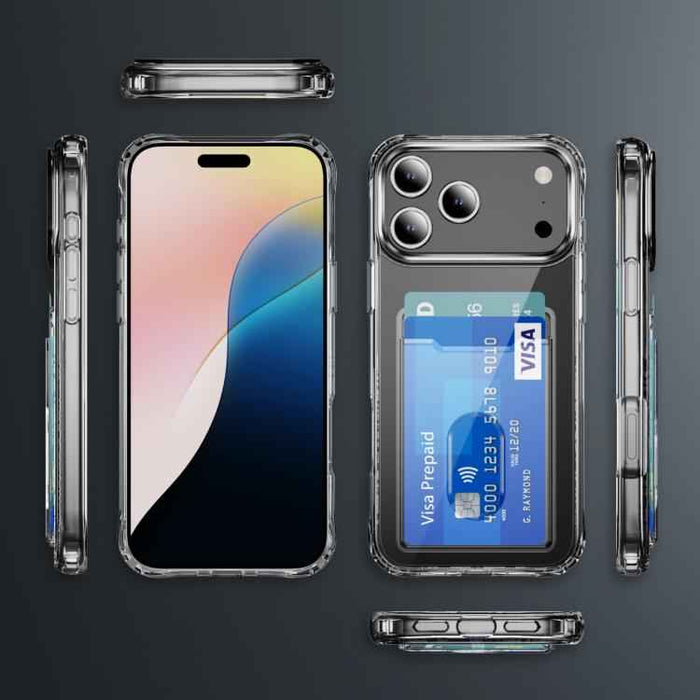 For iPhone 17 Pro Max Crystal Clear Card Slot PC Hybrid TPU Phone Case(Transparent)