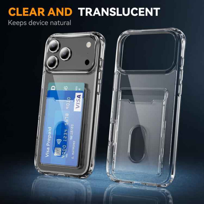 For iPhone 17 Pro Max Crystal Clear Card Slot PC Hybrid TPU Phone Case(Transparent)
