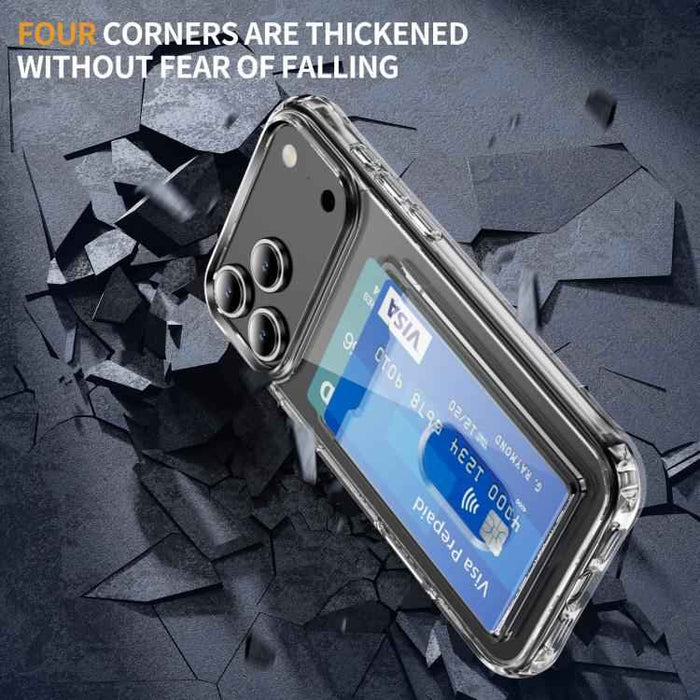 For iPhone 17 Pro Max Crystal Clear Card Slot PC Hybrid TPU Phone Case(Transparent)