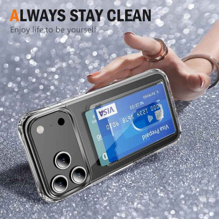 For iPhone 17 Pro Max Crystal Clear Card Slot PC Hybrid TPU Phone Case(Transparent)