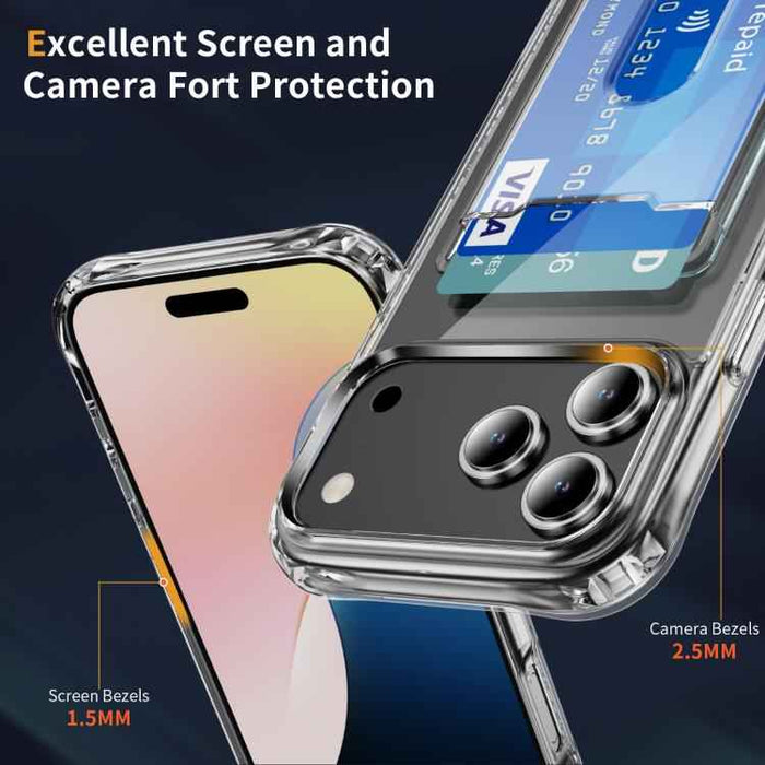 For iPhone 17 Pro Max Crystal Clear Card Slot PC Hybrid TPU Phone Case(Transparent)