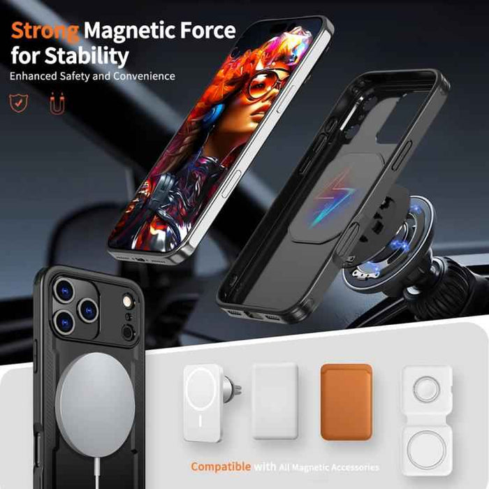 For iPhone 17 Pro Max Metal 360 Degree Rotation Holder MagSafe Phone Case(Black)