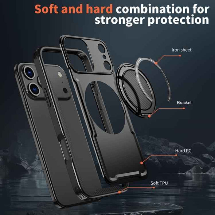 For iPhone 17 Pro Max Metal 360 Degree Rotation Holder MagSafe Phone Case(Black)