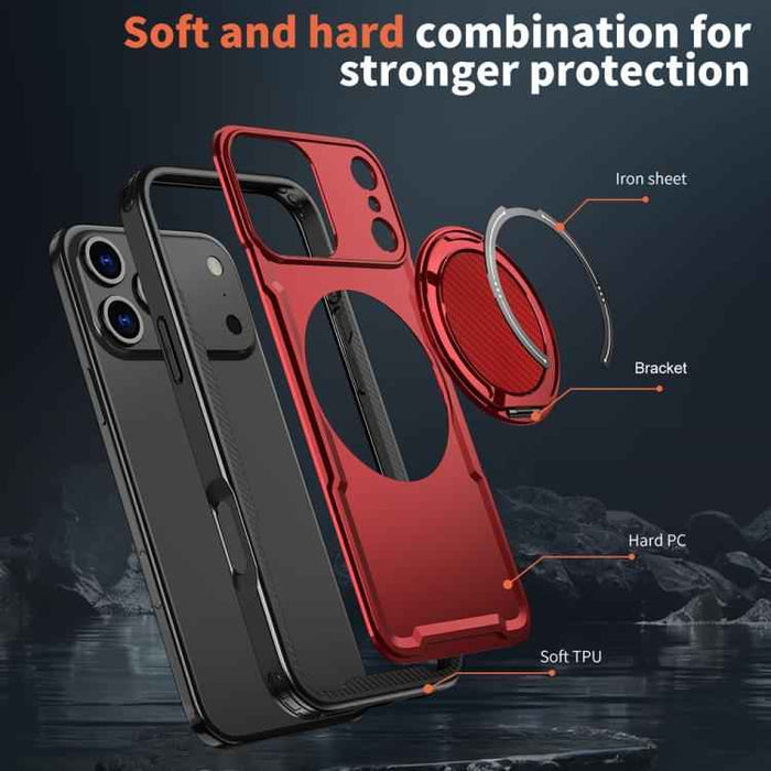 For iPhone 17 Pro Max Metal 360 Degree Rotation Holder MagSafe Phone Case(Red)