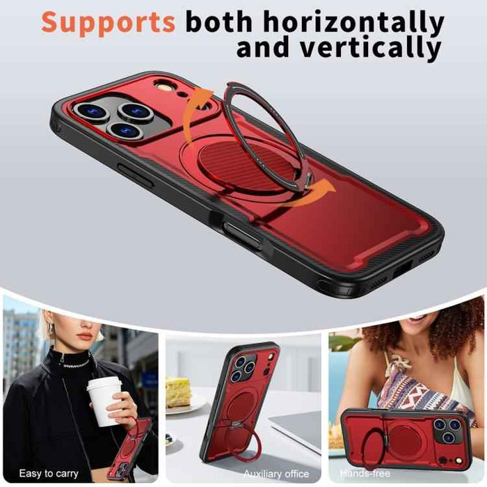 For iPhone 17 Pro Max Metal 360 Degree Rotation Holder MagSafe Phone Case(Red)