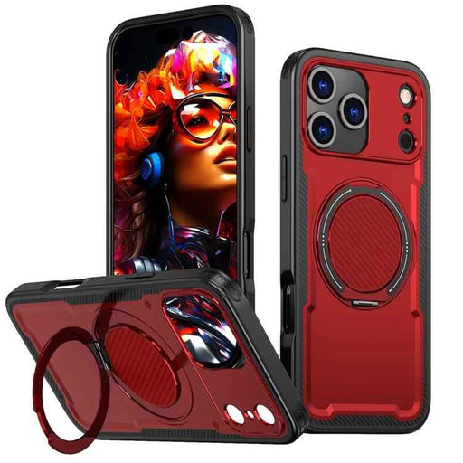 For iPhone 17 Pro Max Metal 360 Degree Rotation Holder MagSafe Phone Case(Red)