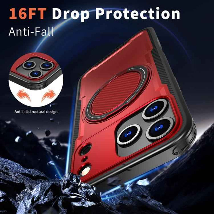 For iPhone 17 Pro Max Metal 360 Degree Rotation Holder MagSafe Phone Case(Red)