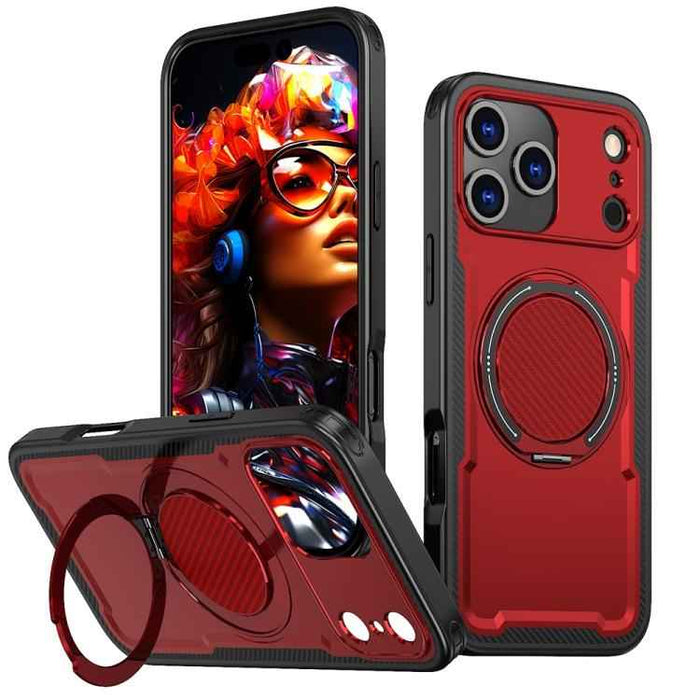 For iPhone 17 Pro Max Metal 360 Degree Rotation Holder MagSafe Phone Case(Red)