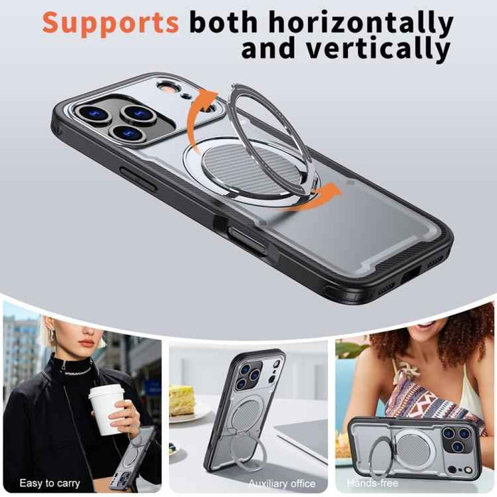 For iPhone 17 Pro Max Metal 360 Degree Rotation Holder MagSafe Phone Case(Grey)