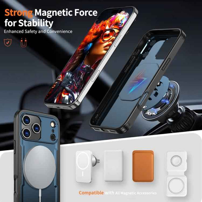 For iPhone 17 Pro Max Metal 360 Degree Rotation Holder MagSafe Phone Case(Navy Blue)