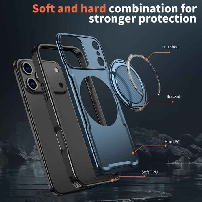 For iPhone 17 Pro Max Metal 360 Degree Rotation Holder MagSafe Phone Case(Navy Blue)