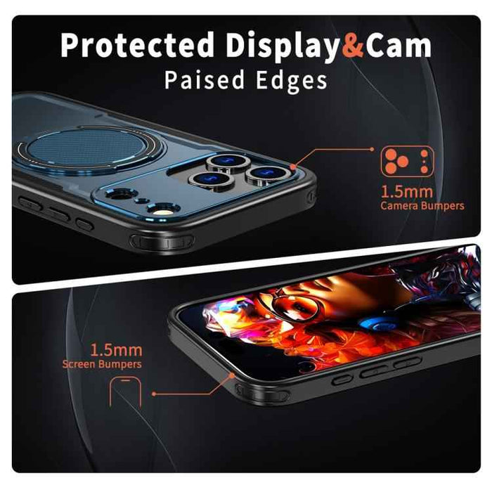 For iPhone 17 Pro Max Metal 360 Degree Rotation Holder MagSafe Phone Case(Navy Blue)