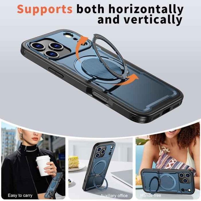 For iPhone 17 Pro Max Metal 360 Degree Rotation Holder MagSafe Phone Case(Navy Blue)