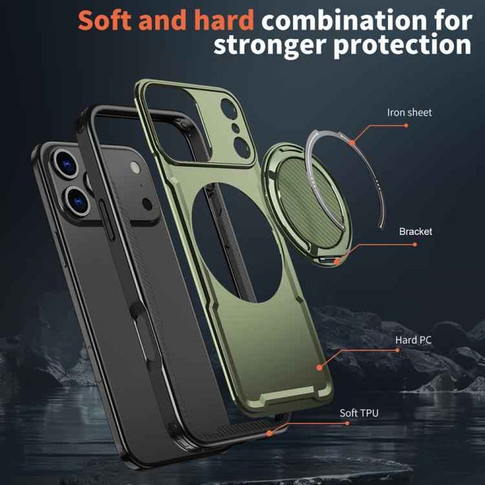 For iPhone 17 Pro Max Metal 360 Degree Rotation Holder MagSafe Phone Case(Olive Green)