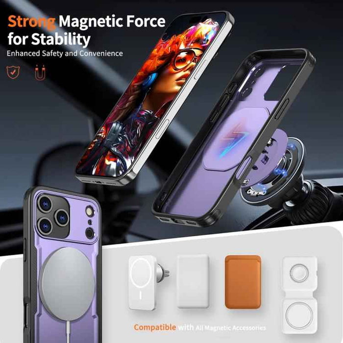 For iPhone 17 Pro Max Metal 360 Degree Rotation Holder MagSafe Phone Case(Purple)