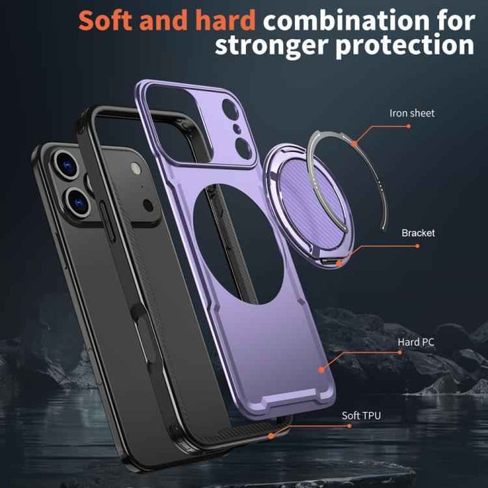 For iPhone 17 Pro Max Metal 360 Degree Rotation Holder MagSafe Phone Case(Purple)