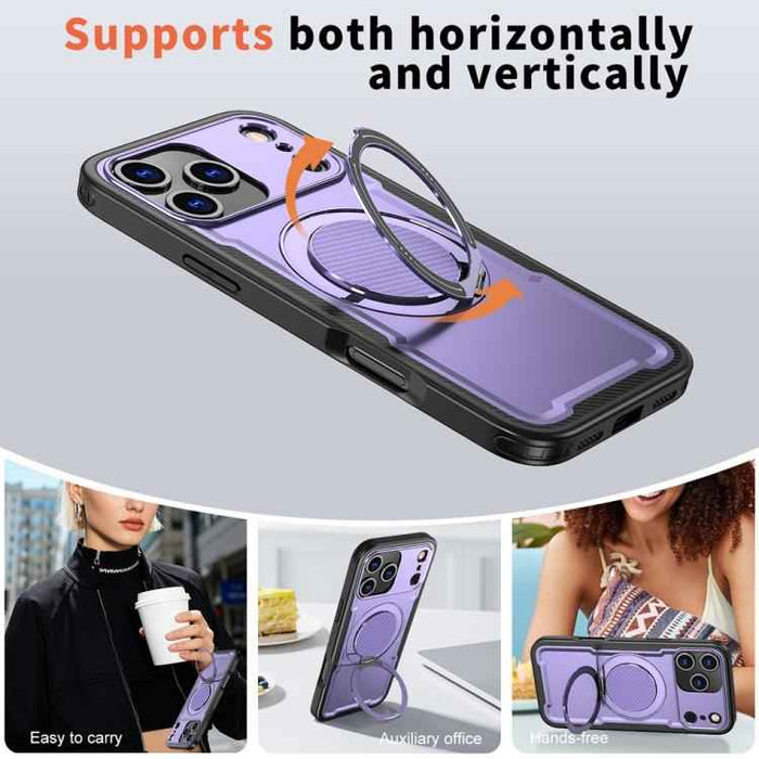 For iPhone 17 Pro Max Metal 360 Degree Rotation Holder MagSafe Phone Case(Purple)
