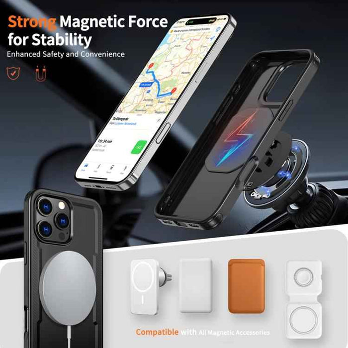 For iPhone 16 Pro Metal 360 Degree Rotation Holder MagSafe Phone Case(Black)