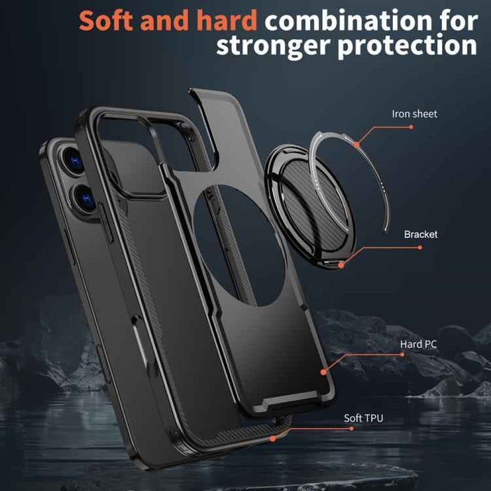 For iPhone 16 Pro Metal 360 Degree Rotation Holder MagSafe Phone Case(Black)