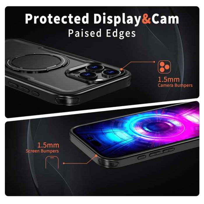 For iPhone 16 Pro Metal 360 Degree Rotation Holder MagSafe Phone Case(Black)