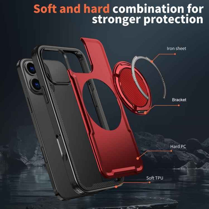 For iPhone 16 Pro Metal 360 Degree Rotation Holder MagSafe Phone Case(Red)