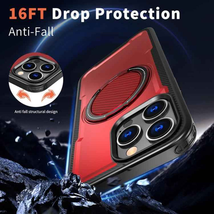 For iPhone 16 Pro Metal 360 Degree Rotation Holder MagSafe Phone Case(Red)