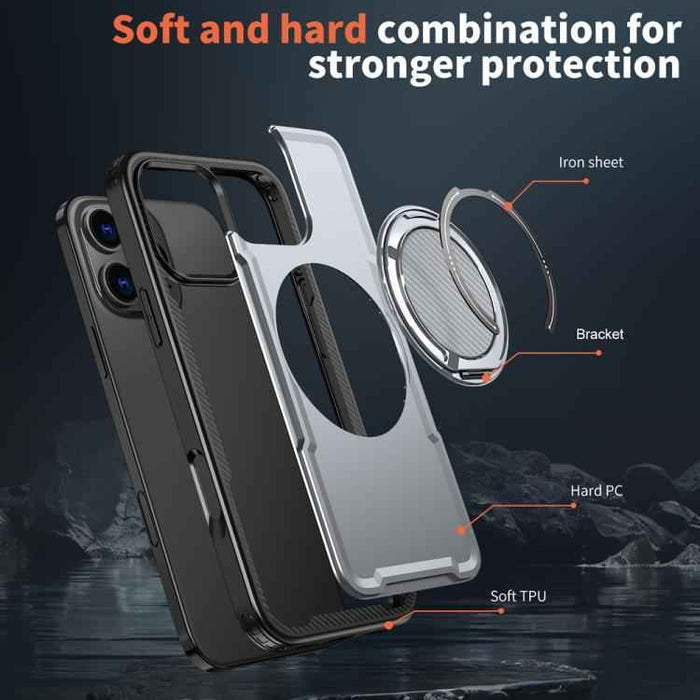 For iPhone 16 Pro Metal 360 Degree Rotation Holder MagSafe Phone Case(Grey)