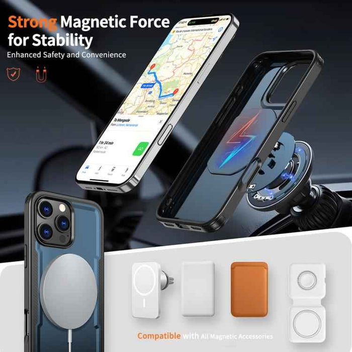 For iPhone 16 Pro Metal 360 Degree Rotation Holder MagSafe Phone Case(Navy Blue)