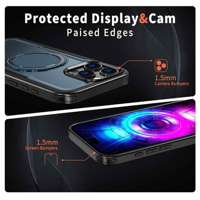 For iPhone 16 Pro Metal 360 Degree Rotation Holder MagSafe Phone Case(Navy Blue)