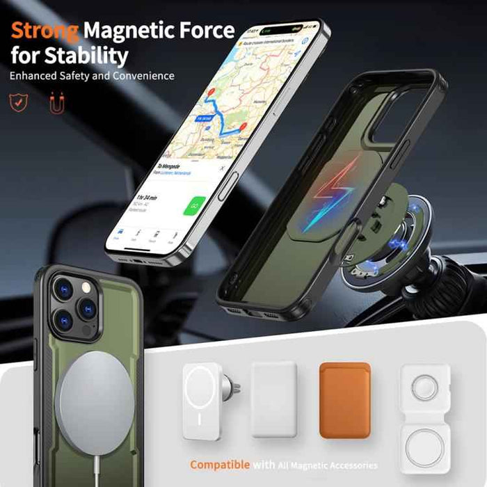 For iPhone 16 Pro Metal 360 Degree Rotation Holder MagSafe Phone Case(Olive Green)
