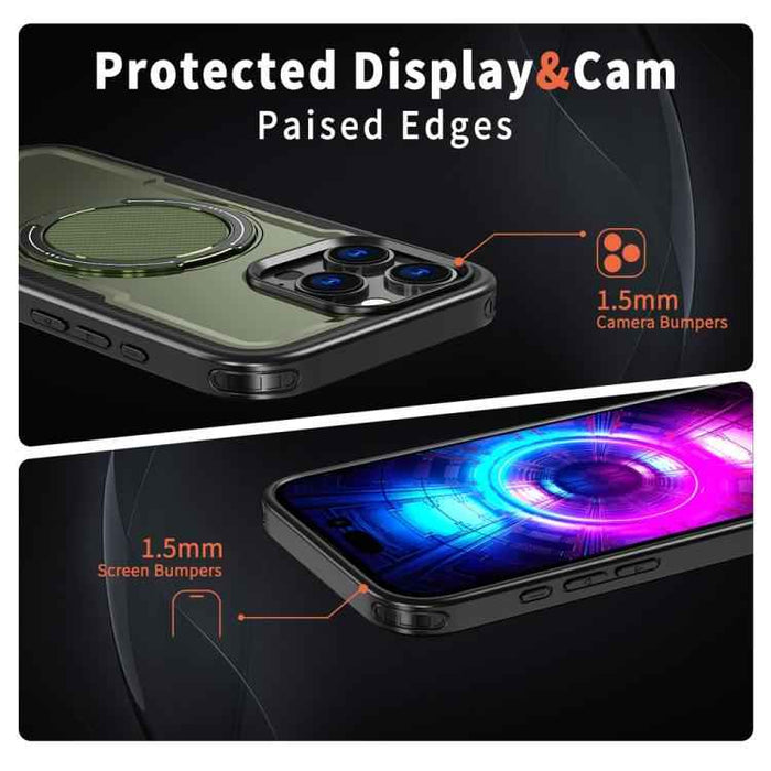 For iPhone 16 Pro Metal 360 Degree Rotation Holder MagSafe Phone Case(Olive Green)