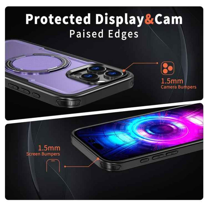 For iPhone 16 Pro Metal 360 Degree Rotation Holder MagSafe Phone Case(Purple)