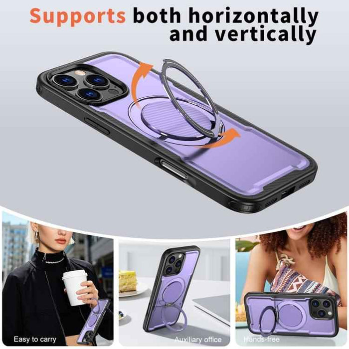 For iPhone 16 Pro Metal 360 Degree Rotation Holder MagSafe Phone Case(Purple)