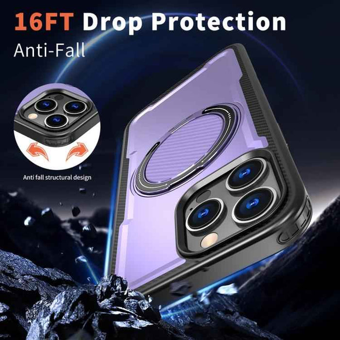 For iPhone 16 Pro Metal 360 Degree Rotation Holder MagSafe Phone Case(Purple)