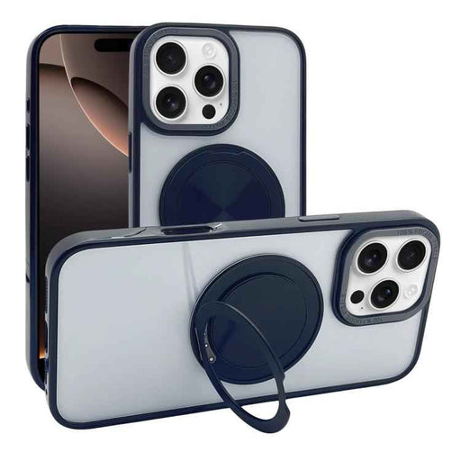 For iPhone 16 Pro Semi-Transparent 360 Rotation Holder MagSafe Phone Case(Black)