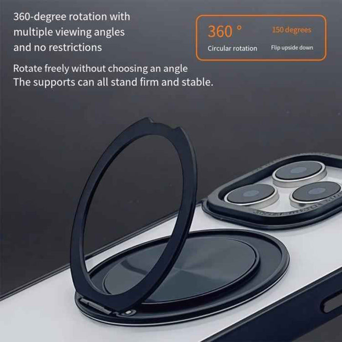 For iPhone 15 Semi-Transparent 360 Rotation Holder MagSafe Phone Case(Black)